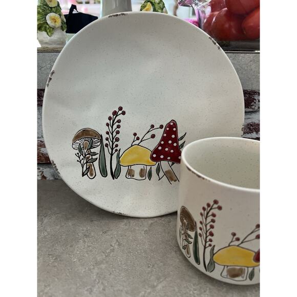 Hand Painted Mushroom Plate & Matching Mug Hobo Hippie Cottage Core Fairy Decor - Picture 3 of 10